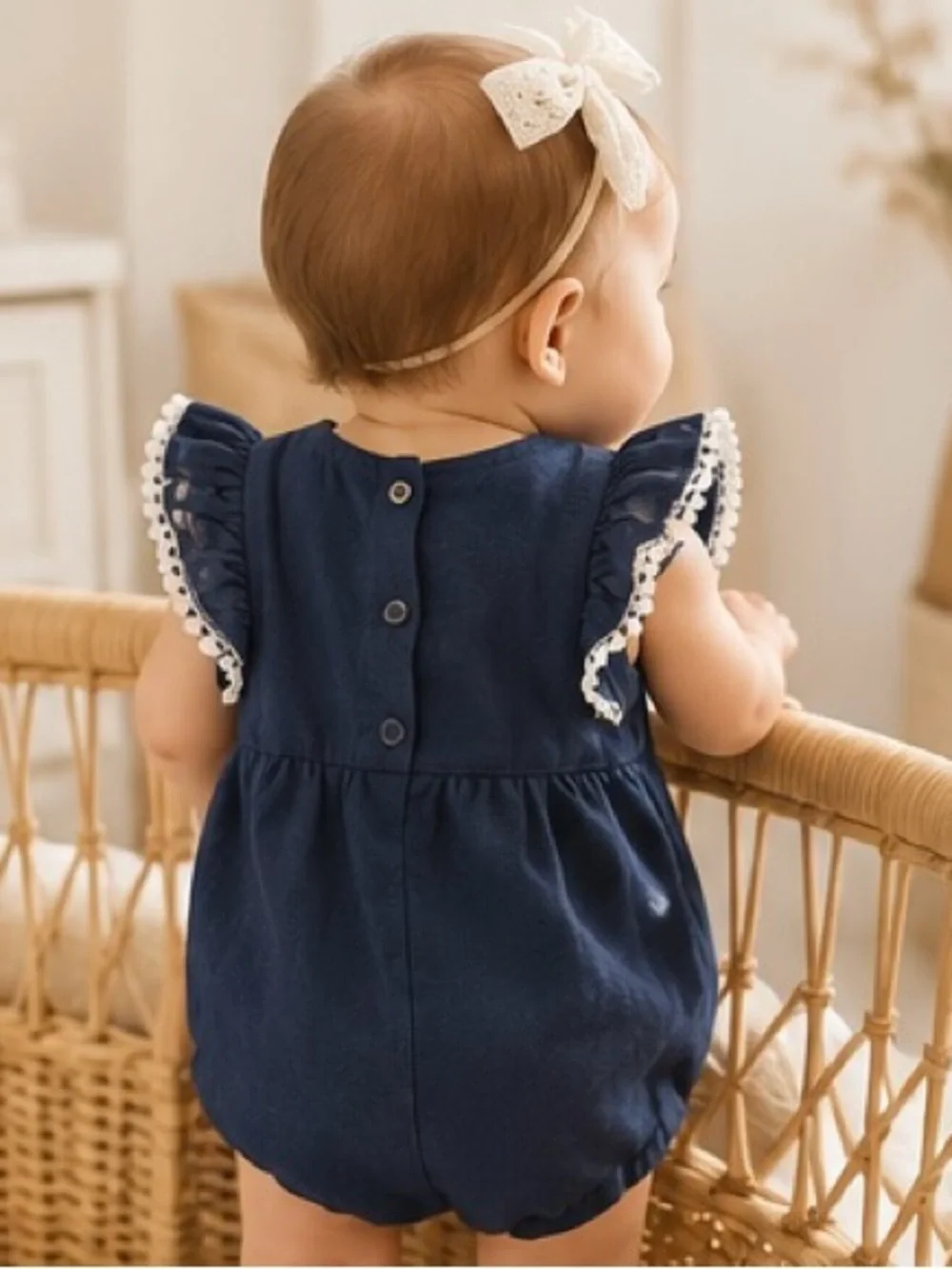 NWT Rachel Zoe Baby 3 Piece Romper Straw Bag & Bow Hair Clip Set